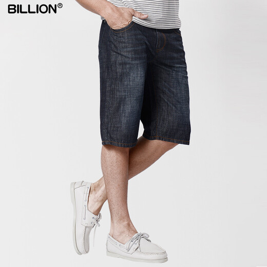 BILLION男士牛仔短裤夏季纯棉薄款宽松中腰休闲五分裤简约百搭B14065 深蓝色 29