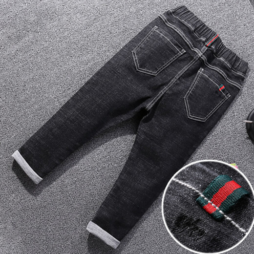 TIANSI boys' jeans in autumn and winter new style children's long trousers, stylish and casual Korean style trendy medium and large children's school pants 018 plus velvet and thickened [loose/elastic] 150 yards_recommended height 140-150cm