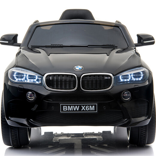 BeRica BMW real car authorized car children's electric car four-wheel swing remote control baby toy car can sit on baby car stroller black swing + 2.4G remote control + music early education + pull rod leather seat + foam wheel