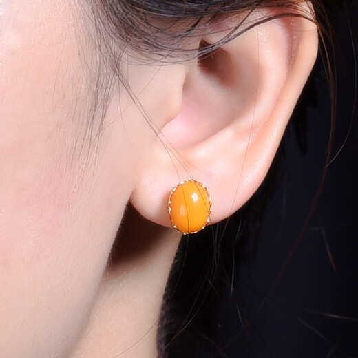 Ouchini beeswax earrings, natural amber 18K gold inlaid beeswax women's earrings, with certificate (sold in stock, takes 5-7 working days to customize)