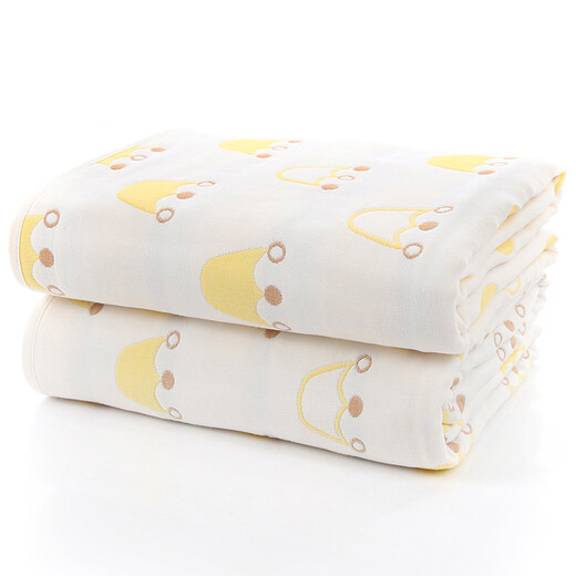 Mufan towel quilt pure cotton six-layer gauze plus children's quilt newborn baby baby blanket nap towel blanket crown yellow 120*150cm