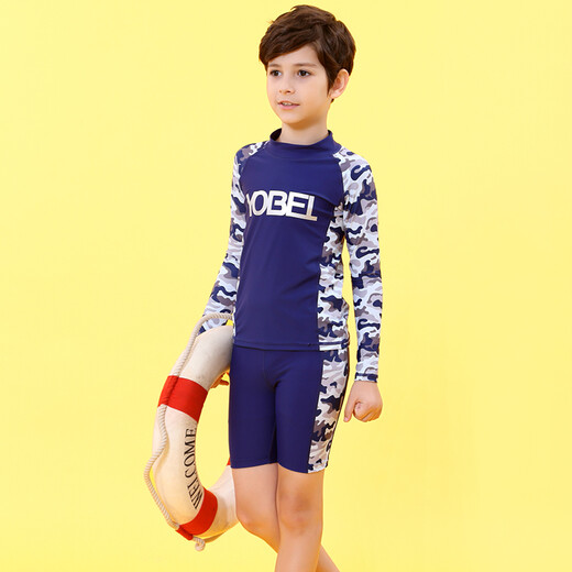 YobelYOBELl new children's split swimsuit, beach sunscreen, hot spring vacation, comfortable and breathable swimsuit set, long-sleeved five-quarter pants 14A