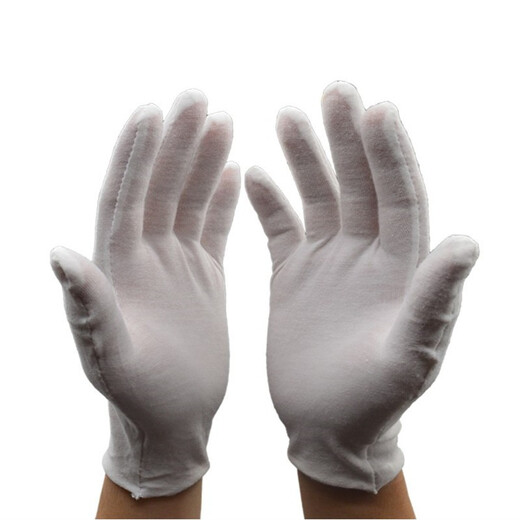 White ceremonial gloves, thickened work gloves, cotton jersey, labor insurance, pure cotton Baowen playing beads gloves, driver reception work gloves, review performance gloves, 100% pure cotton thickened style (12 pairs) (for playing playing beads), one size fits all