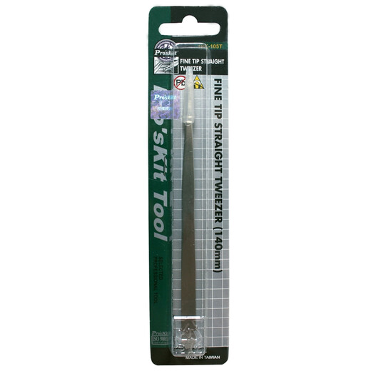 Pro sKit 1PK-105T stainless steel anti-magnetic long hard tip tweezers (140mm)