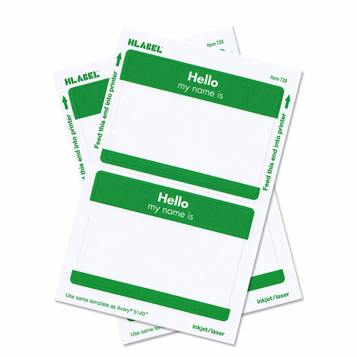 米标（HLABEL）彩色不干胶姓名贴纸hello 商务早教用名字贴打印手写自粘性标签 86X59mm 绿色728