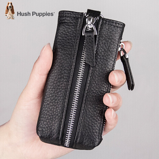 暇步士（Hush Puppies）男士钥匙包真皮时尚头层牛皮钥匙扣多功能软皮锁匙包钥匙包男 黑色