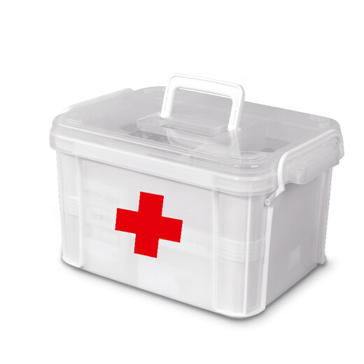 Baijia Haoshi Double-layer portable medical box for household multi-layer plastic home multi-function first aid box storage box white large size 33*24*19cm