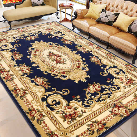 Wanteng carpet living room European style large sofa coffee table carpet bedroom bedside blanket thickened high density handmade three-dimensional carved red office carpet 1255B navy blue 2000*2700mm