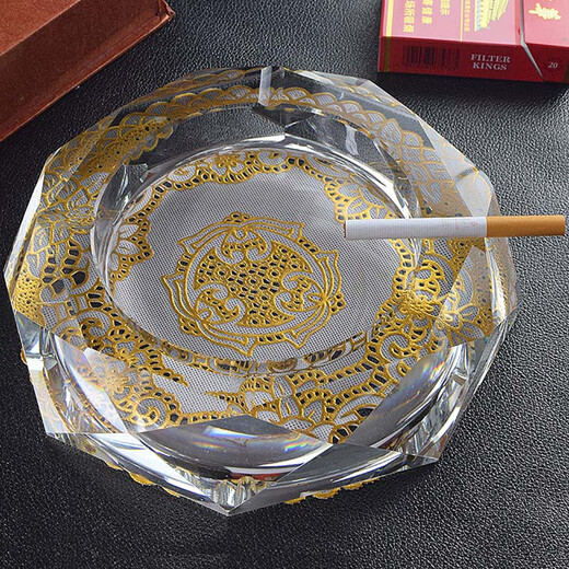贝鲁斯 水晶烟灰缸时尚创意个性礼品大号定制玻璃烟灰缸客厅欧式烟缸 黑色15cm（中号）