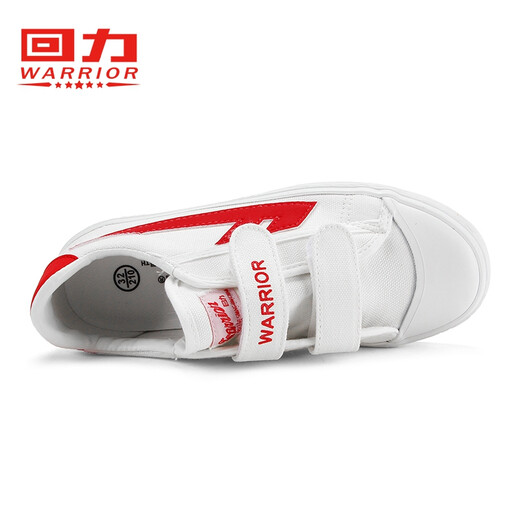 Huali children's shoes 2026 new autumn boys and girls sneakers fashionable Velcro small white shoes small, medium and large children's canvas shoes white and red 35 shoes inner length about 22cm