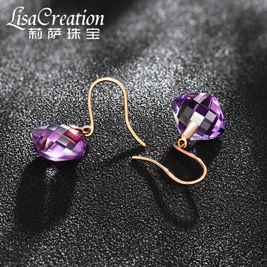 Lescreation Lisa Jewelry 7.5 carat natural amethyst citrine earrings for women 18K gold inlaid colored gemstone earrings 7.5 carat amethyst 18k earrings