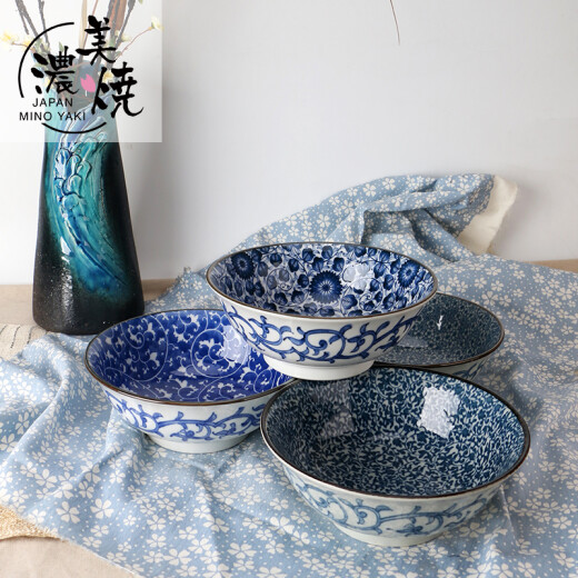 Mino Yaki Mino Yaki Japanese imported retro soup bowl large household ceramic tableware noodle bowl salad bowl Lanhua