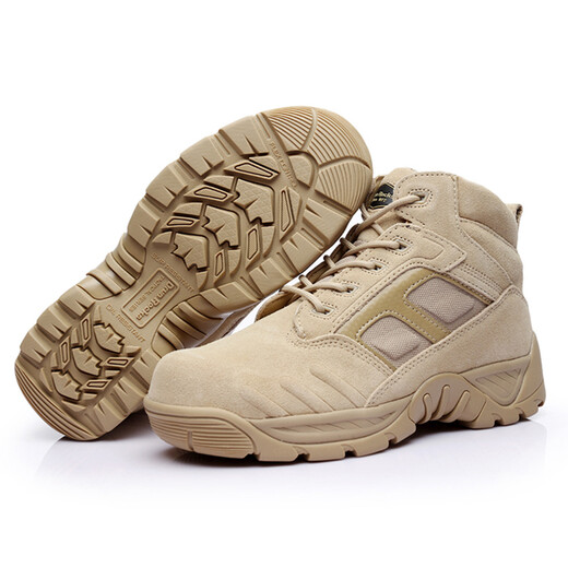 
Junluoke D12013 sand color middle-top puncture-proof desert boots combat boots fur anti-leather tactical boots land combat boots outdoor hiking shoes sand color 42