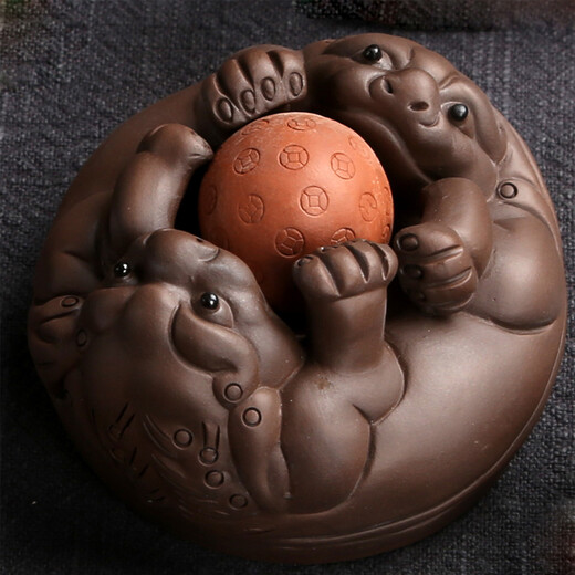 Yuxuan Tea Pet Boutique Purple Clay Ge Kiln Ru Kiln Opening Piece Tea Set Accessories Tea Play Lucky Golden Toad Tea Tray Ornaments Good Times