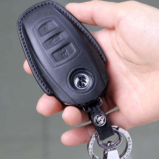 Standard car family Volkswagen Touareg key bag imported new car key cover genuine leather waist hanging for men and women dedicated to Volkswagen Touareg elegant black (plus ring buckle)