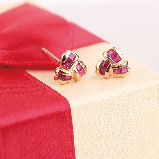 Tingliang 18K gold inlaid diamond Burmese ruby earrings abstract colorful treasure earrings ready for Christmas gifts