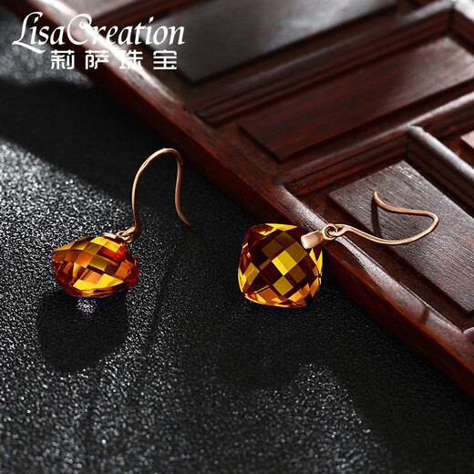 Lescreation Lisa Jewelry 7.5 carat natural amethyst citrine earrings for women 18K gold inlaid colored gemstone earrings 7.5 carat amethyst 18k earrings