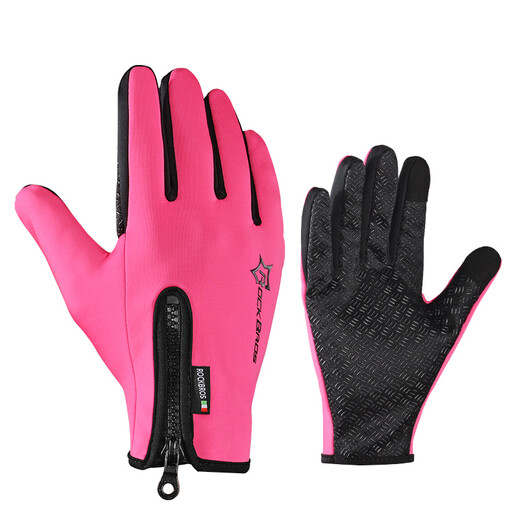 ROCKBROS motorcycle riding full-finger gloves autumn and winter touch screen bicycle driving warm plus velvet thick windproof long finger gloves S077 upgraded model L size (8.0-9.0cm)