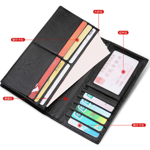 Seven Wolf Men's Wallet Long Business Fashion Gift Box Powder Pacific Multi-Card Bit two folding folding cotton clips Black silver tag boxes 3A131321-01