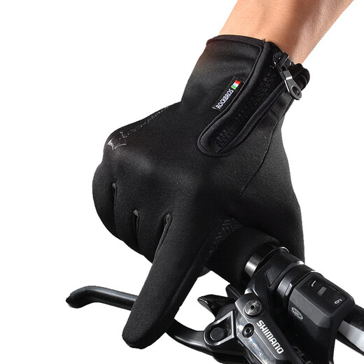 ROCKBROS motorcycle riding full-finger gloves autumn and winter touch screen bicycle driving warm plus velvet thick windproof long finger gloves S077 upgraded model L size (8.0-9.0cm)