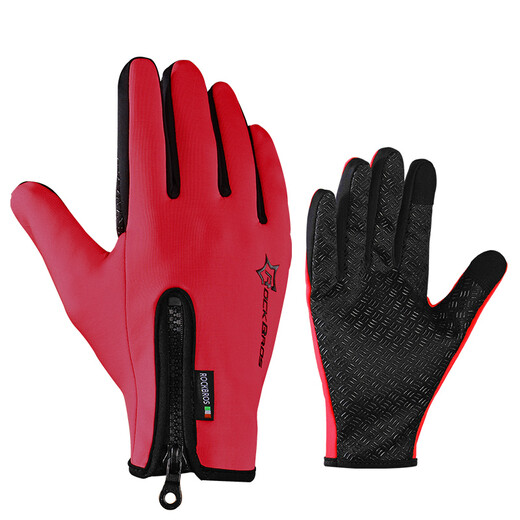 ROCKBROS motorcycle riding full-finger gloves autumn and winter touch screen bicycle driving warm plus velvet thick windproof long finger gloves S077 upgraded model L size (8.0-9.0cm)