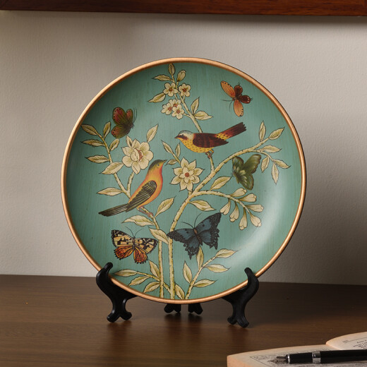 Tira American Country Ceramic Decorative Plate Ornaments para decoraciones y decoraciones para sala de estar Modelo de entrada Decoración de decoración para decoraciones 19 1047 Blue Oriole Blossoms con soporte