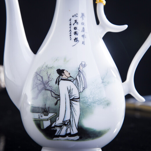 Shengtianxia Jingdezhen ceramic wine pot, Chinese blue and white porcelain wine set, traditional pouring wine pot, wine glass, white wine wine set, goblet, 1 pot, 10 cups, Li Bai poet-wine set-1 pot, 10 cups, safe and shock-proof packaging