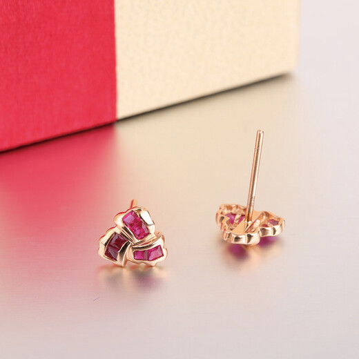 Tingliang 18K gold inlaid diamond Burmese ruby earrings abstract colorful treasure earrings ready for Christmas gifts
