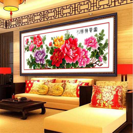 Cross-Stich, reiche Blumen, Pfingstrosenblumen, großes Wohnzimmer, Yipin Tianxiang Wohnzimmer, neues Schlafzimmer und Esszimmer, neuer 2024-Stil Yipin Tianxiang Baumwolllinie 15053 cm