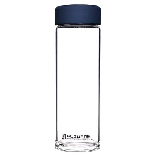 富光单层玻璃杯大容量500ML 男女家用办公泡茶杯 透明带盖防漏1416 墨蓝色无滤网 500ml