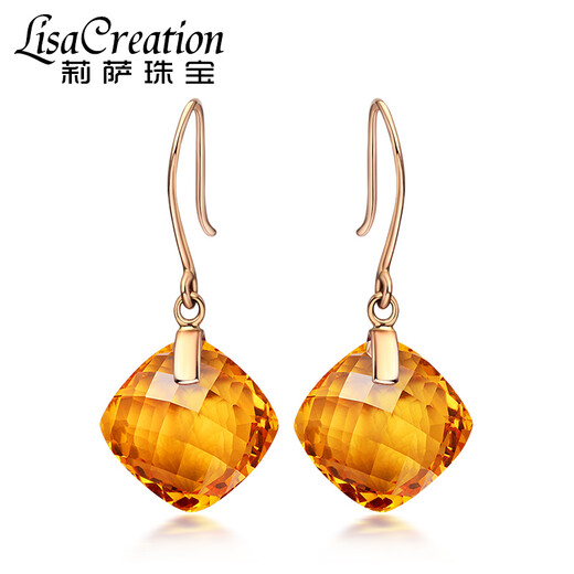 Lescreation Lisa Jewelry 7.5 carat natural amethyst citrine earrings for women 18K gold inlaid colored gemstone earrings 7.5 carat amethyst 18k earrings
