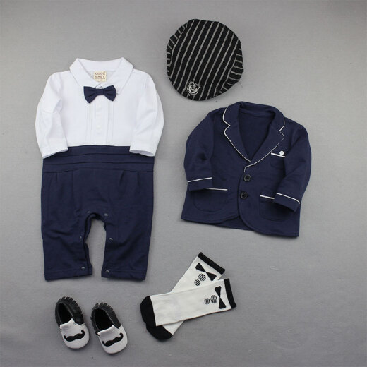 coolelves male baby clothes spring newborn jumpsuit spring and autumn baby clothes 100 days and 100 days old gentleman dress suit dark blue coat jumpsuit + shoes hat stockings 70 sizes recommended for babies 1-3 months old
