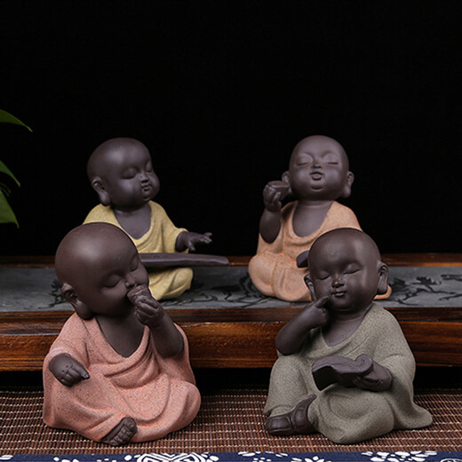 Ku-life purple sand tea pet ornaments little monk tea play colored sand pottery tea set ornaments tea ceremony accessories four pack