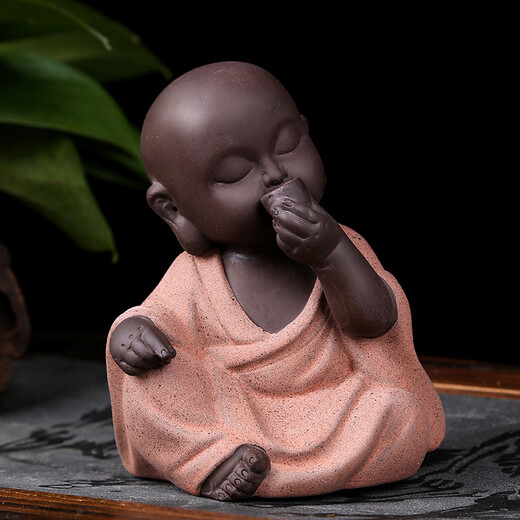 Ku-life purple sand tea pet ornaments little monk tea play colored sand pottery tea set ornaments tea ceremony accessories four pack