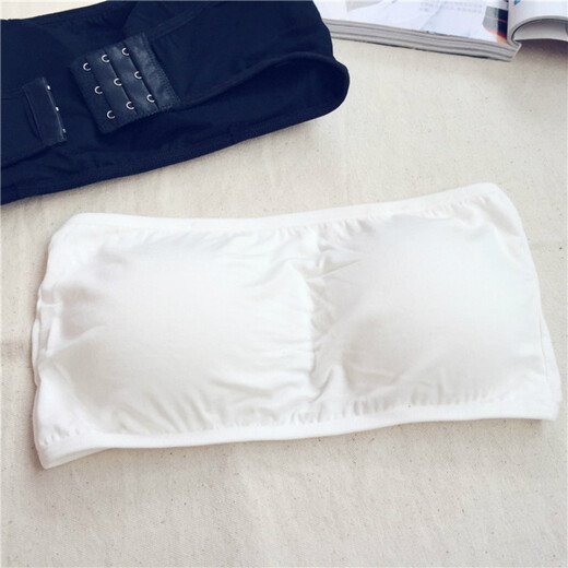Lingdeng tube top bra for women with padded chest, strapless bra, anti-exposure, solid color cotton, girl student base, small bust, two pieces (white + white), one size fits all, recommended weight 85-125 Jin Jin equals 0.5 kg