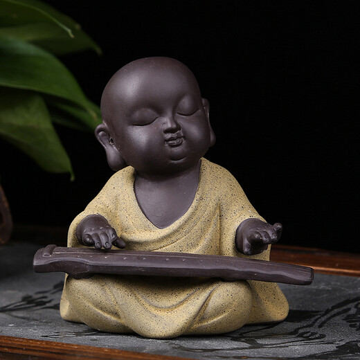 Ku-life purple sand tea pet ornaments little monk tea play colored sand pottery tea set ornaments tea ceremony accessories four pack