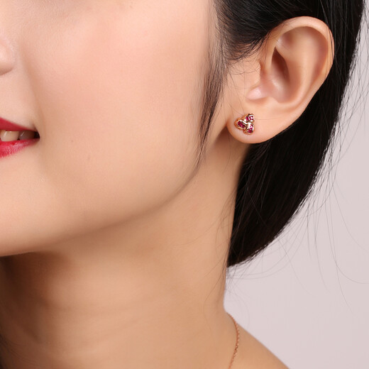 Tingliang 18K gold inlaid diamond Burmese ruby earrings abstract colorful treasure earrings ready for Christmas gifts