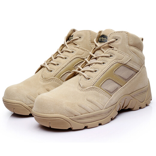 
Junluoke D12013 sand color middle-top puncture-proof desert boots combat boots fur anti-leather tactical boots land combat boots outdoor hiking shoes sand color 42