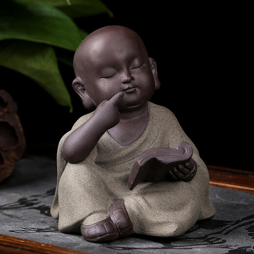 Ku-life purple sand tea pet ornaments little monk tea play colored sand pottery tea set ornaments tea ceremony accessories four pack