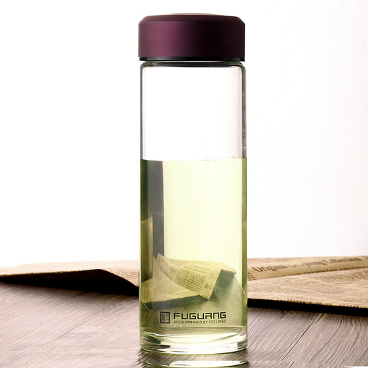 富光单层玻璃杯大容量500ML 男女家用办公泡茶杯 透明带盖防漏1416 墨蓝色无滤网 500ml