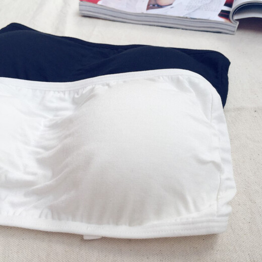 Lingdeng tube top bra for women with padded chest, strapless bra, anti-exposure, solid color cotton, girl student base, small bust, two pieces (white + white), one size fits all, recommended weight 85-125 Jin Jin equals 0.5 kg