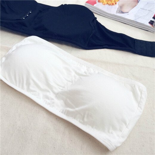 Lingdeng tube top bra for women with padded chest, strapless bra, anti-exposure, solid color cotton, girl student base, small bust, two pieces (white + white), one size fits all, recommended weight 85-125 Jin Jin equals 0.5 kg