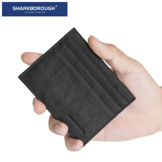 Sharkborough gift genuine leather men's card holder thin business card holder multi-card slot wallet casual card holder anti-degaussing black vegetable tanned cowhide 6 card slot version