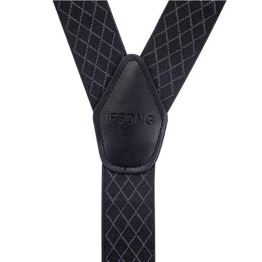 IFSONG Meisong Men's Suspenders Formal Business Suspenders Suspenders Men Six-Clip Fat Suspender Clip 3.5cm Gift Box Black Diamond Check SUSD090G