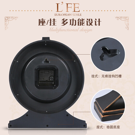 Compas wall clock, classical European clock, retro living room decoration table clock, creative bedroom bedside clock, quartz clock 3020 Roman plate black gold