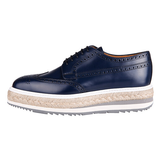 PRADA Men's Ultramarine Blue Cowhide Thick-soled Lace-up Fabric Trim Fashion Casual Shoes 2EG015 B4L F073A Size 6.5/40.5