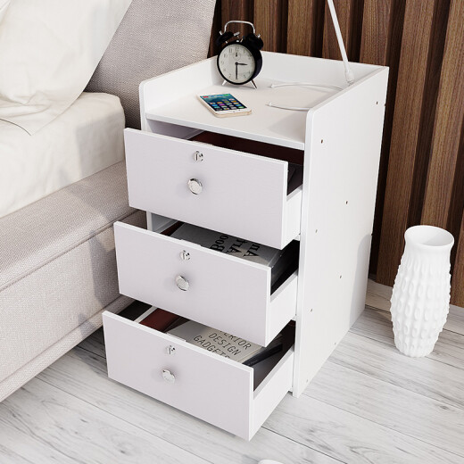 Mu Yichengju bedside table with lock simple bedside table three-layer drawer cabinet simple small bedside table storage storage cabinet white LY-4057