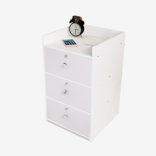 Mu Yichengju bedside table with lock simple bedside table three-layer drawer cabinet simple small bedside table storage storage cabinet white LY-4057