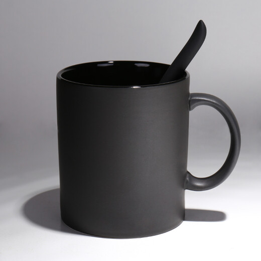 Mud-free (WUNI) European-style matte black matte mug with spoon lid high-end large-capacity ceramic water cup creative coffee cup black matte mug single cup