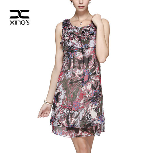 Ropa para mujeres de Xing, vestido de verano, falda estampada de ajuste delgado, falda media sin mangas, estampado verde 12162 3xl/46 (170/108b